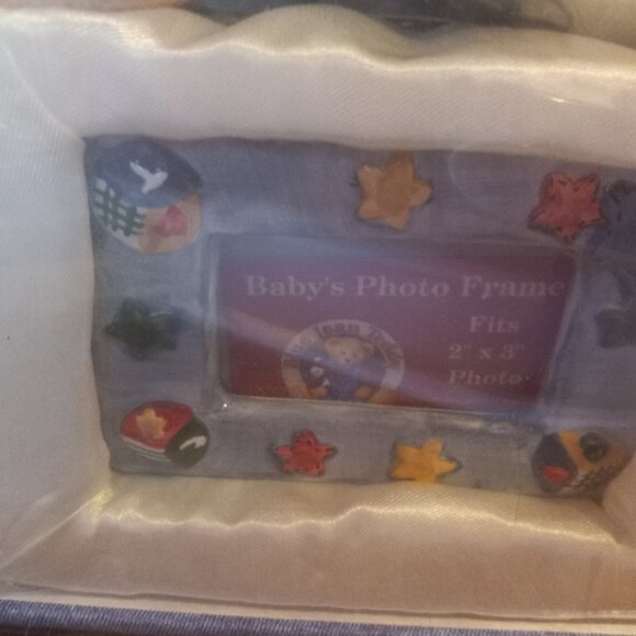 Blue Jean Teddy Bear Baby Boy Ceramic Coin Piggy Bank & Picture Frame Set - Picture 6 of 13